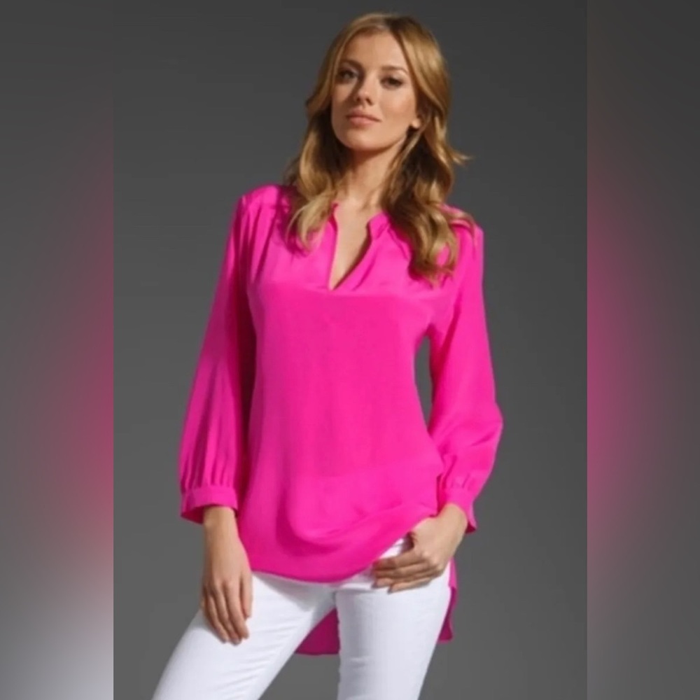Amanda Uprichard Silk 3/4 Sleeve Magenta Blouse
